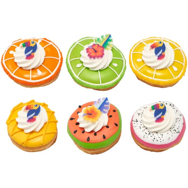 Tropical Plants and Toucan Shape Edible Sugar Decoration Toppers, 12 Count