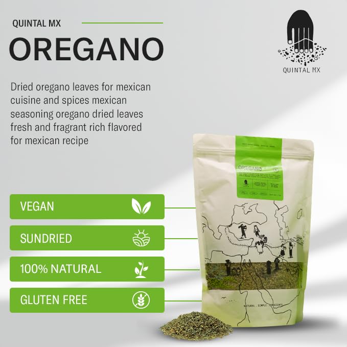 Quintal MX Mexican Natural Oregano Leaves (16 Oz) - Dried Oregano leaves for Mexican Cuisine & Spices - Mexican Seasoning Oregano Dried Leaves - Fresh and Fragrant - Rich Flavored for Mexican Recipe