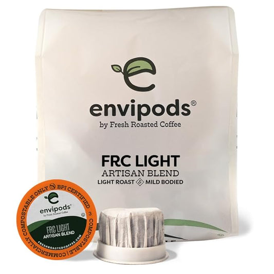 Fresh Roasted Coffee, FRC Light Roast Blend Compostable envipods, Light Roast, Kosher, 12 Count, for Keurig K Cup Brewers | Not for use in Ninja or Hamilton Beach Brewers