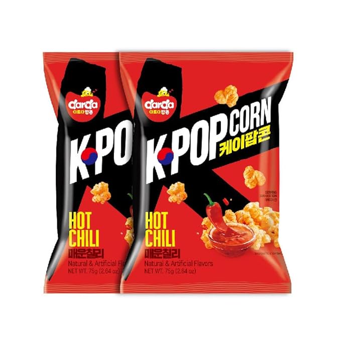DARDA KPopcorn Hot Chili - Spicy Popcorn Snack with Bold Chili & Creamy Cheese Flavor, Crispy & Light, Low-Calorie, Non-Fried, Zero Cholesterol (Pack of 2)