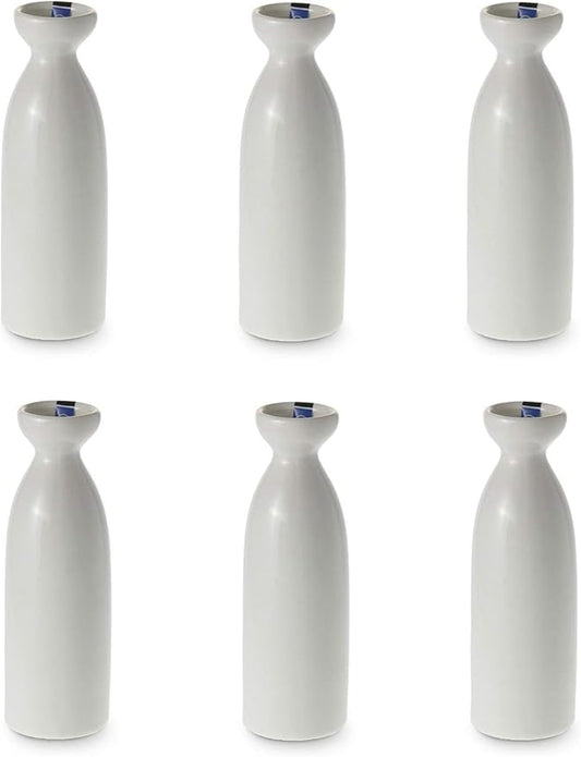 JapanBargain 2722x6, Pack of 6 Porcelain Sake Bottle Sake Carafe Japanese Wine Decanter Dishwasher and Microwave Safe, 7.5 ounce, White