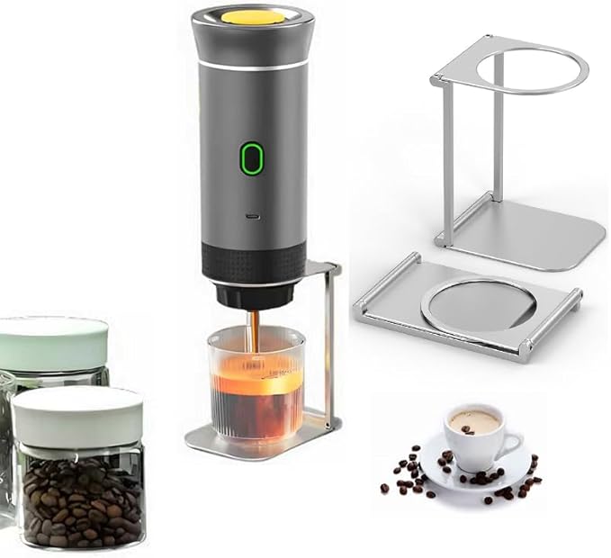 Portable dual-function coffee machine - fully automatic coffee maker with a built-in heating function for electric capsule coffee machine. Suitable for outdoor, vehicle-mounted and home use. (灰色)