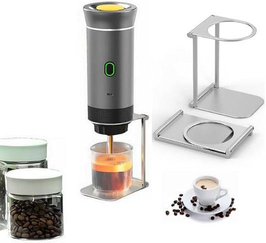 Portable dual-function coffee machine - fully automatic coffee maker with a built-in heating function for electric capsule coffee machine. Suitable for outdoor, vehicle-mounted and home use. (灰色)