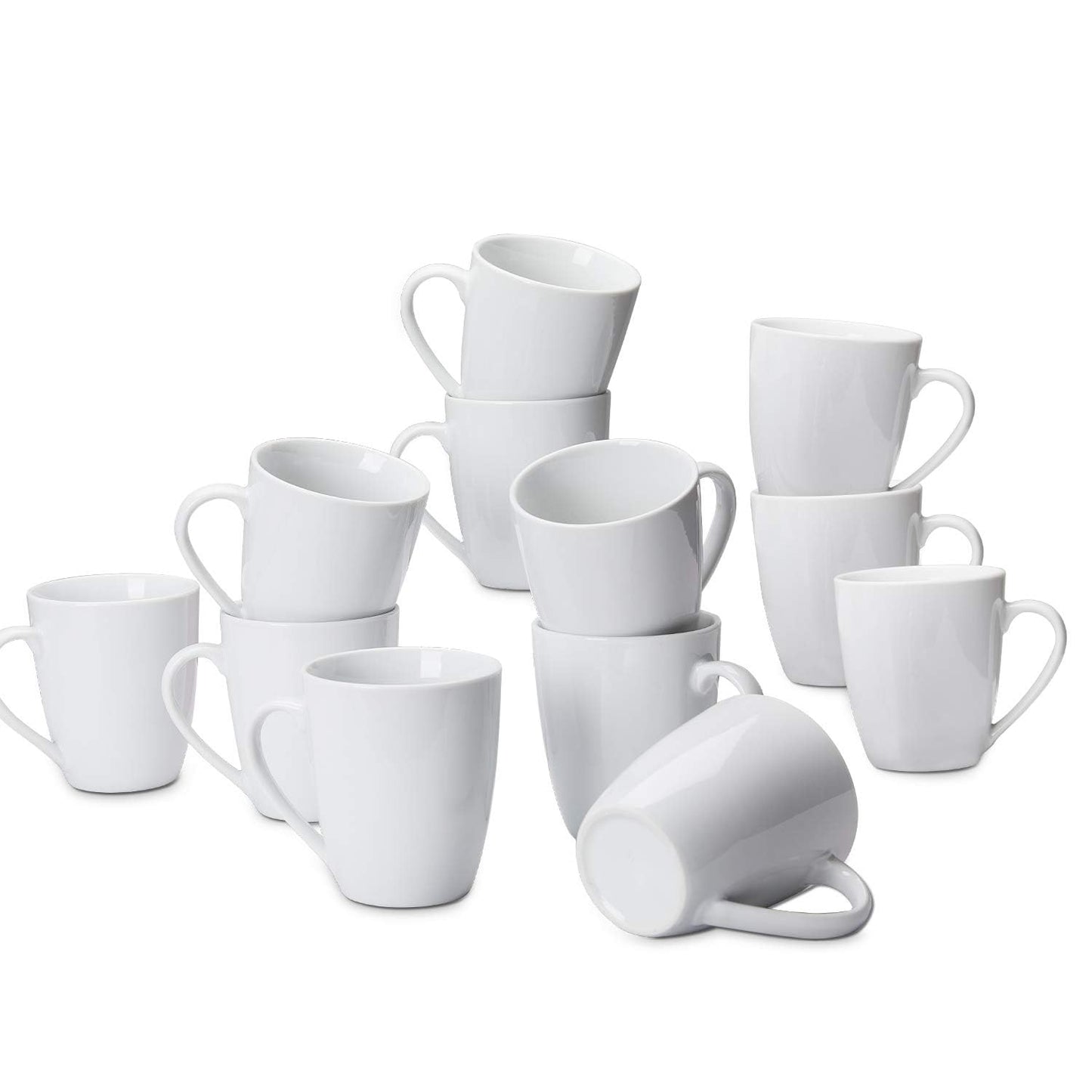 Amazon Basics Porcelain Heat Resistant Coffee Mugs, Microwave and Oven Safe, 12 oz, White, 12 Count