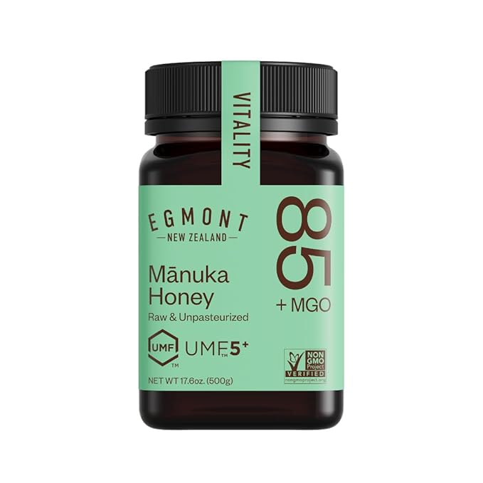 Egmont Honey Raw Manuka Honey MGO 85+ UMF 5+ 17.6oz (500g) NON-GMO, Kosher, Recycled plastic jar, Traceable 100% Pure Authentic New Zealand Honey, UMF & MGO Certified
