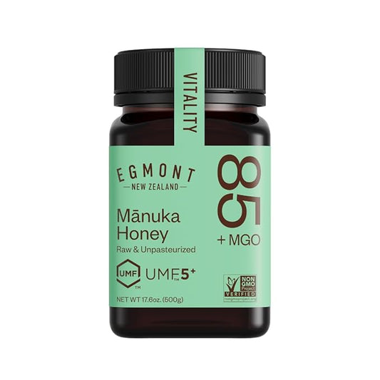 Egmont Honey Raw Manuka Honey MGO 85+ UMF 5+ 17.6oz (500g) NON-GMO, Kosher, Recycled plastic jar, Traceable 100% Pure Authentic New Zealand Honey, UMF & MGO Certified