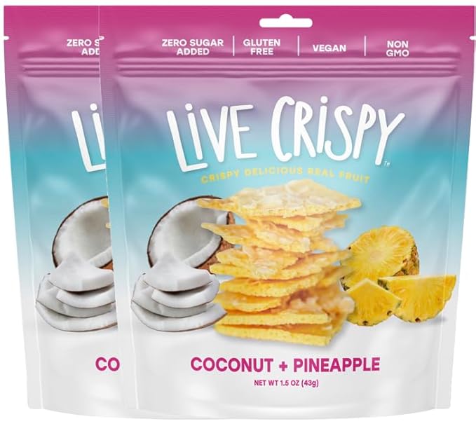 Live Crispy Fruit Chips - Pineapple-Powered Snack Packed with 100% Natural Fruit - Antioxidant-Rich, Vitamin-Packed (Coconut/Pineapple) 2 Pack