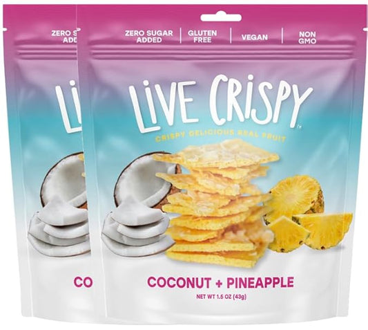 Live Crispy Fruit Chips - Pineapple-Powered Snack Packed with 100% Natural Fruit - Antioxidant-Rich, Vitamin-Packed (Coconut/Pineapple) 2 Pack