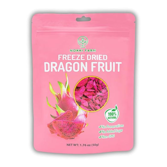 NOKKI FARM Freeze Dried Dragon Fruit - Healthy & Exotic Tropical Superfood Snacks, No Added Sugar or Preservatives, Kid-Approved, Shelf-Stable & Portable for On-The-Go Snacking - 1.76 Oz
