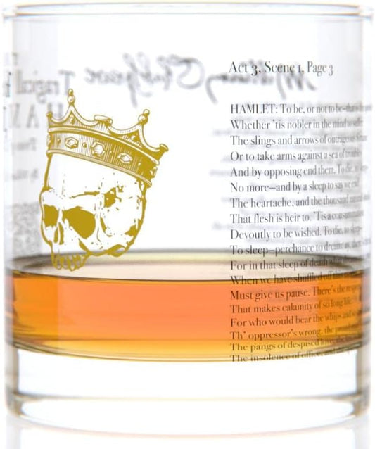 Well Told Classic Literature Rocks Glass - The Tragedy of Hamlet by William Shakespeare - Old Fashioned Whiskey Glass Gift for Book Lovers (11 oz)