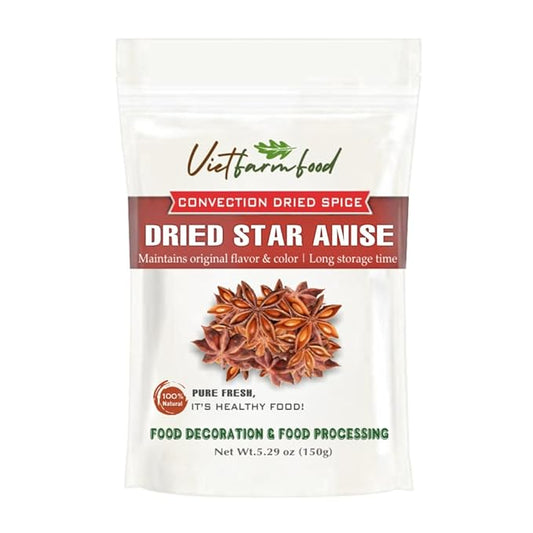 DRIED STAR ANISE 5.29 Oz (150g) VIETFARMFOOD: Natural pure, convection dried seasoning made from real vegetables - perfect for adding flavor to any meal, from cooking, baking, salads, soups, sauces
