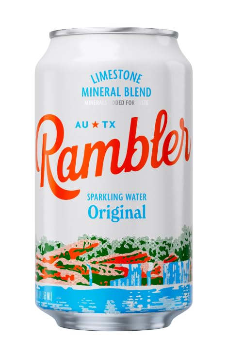 AUTX RAMBLER Sparkling Water, Texas Limestone Mineral Blend, Original Natural Flavor, 12-Ounce Cans, Three 8-Packs (24 Cans)