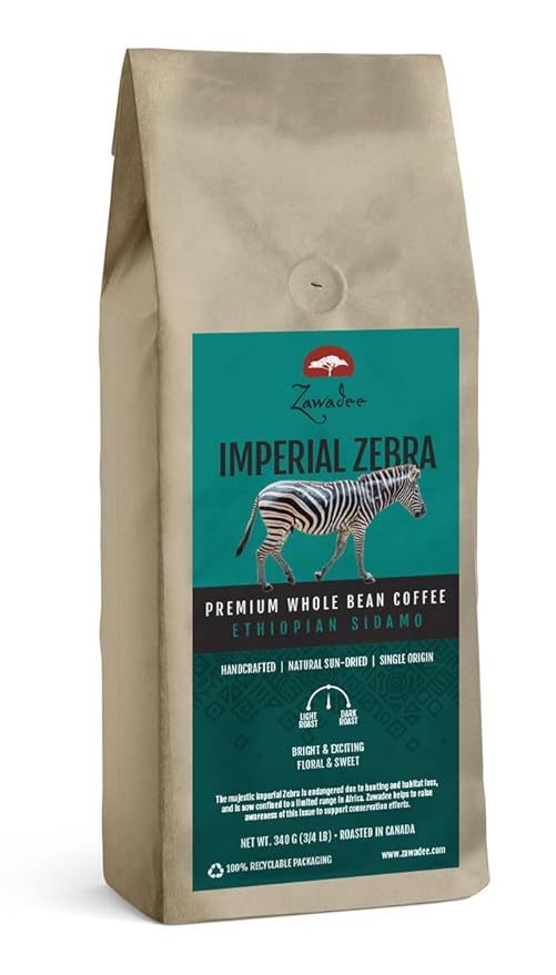 Whole Bean Coffee Imperial Zebra Ethiopian Sidamo 3/4 lb 340 grams