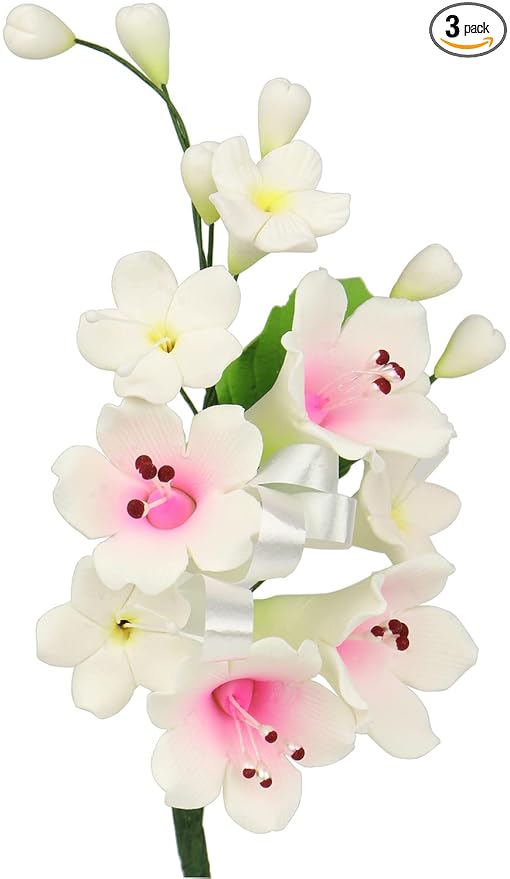 O'Creme Gumpaste Edible Flower Spray, White Bell - for Cake Decorating - Sugar Paste Flower Decorations for Cakes, Candy, Cupcake Toppers - Birthday, Wedding, Valentines, Baby Shower - Set of 3