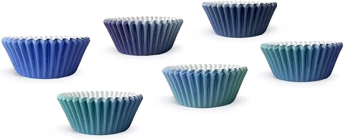 qiqee 300PCS Standard Gradient Cupcake Liners Cupcake Cups 6 Designs Blue Gradient Cupcake Papers Baking Cups Cupcake Wrappers (Medium Size)