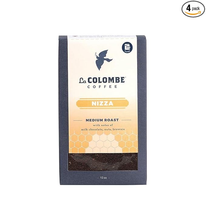 La Colombe Nizza Medium Roast Drip Grind Ground Coffee - Notes of Milk Chocolate, Nuts & Brownie with Honey-Sweet Roasted Nuttiness, 12 Ounce (Pack of 4)