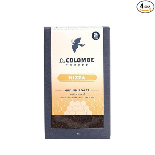 La Colombe Nizza Medium Roast Drip Grind Ground Coffee - Notes of Milk Chocolate, Nuts & Brownie with Honey-Sweet Roasted Nuttiness, 12 Ounce (Pack of 4)