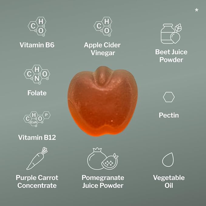 SugarMD Apple Cider Vinegar 60 Gummies - Vitamin B6 & B12-500mg Apple Cider Vinegar Supplement from Raw, Unfiltered, & Unpasteurized Apples - Vegan & Halal