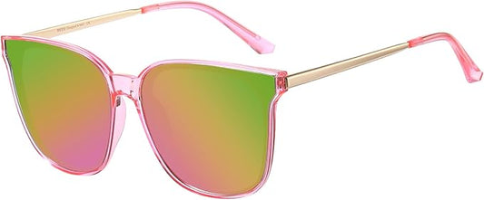 DUCO Oversized Polarized Sunglasses Womens Trendy Mirrored Shades Retro Round Vintage Light Weight UV400 Sun Glasses W016