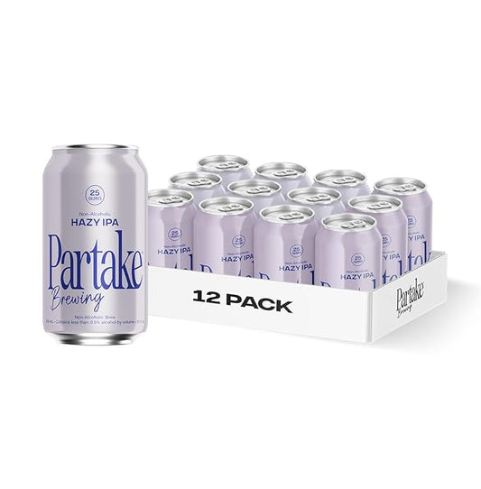 Partake Brewing Craft Non Alcoholic Beer, Hazy 12 Pack x 12 Fl Oz Cans - Low Calorie & Carb, No Sugar, All Natural Ingredients - Award-Winning Taste, Non Alcoholic Beer Without the Empty Calories