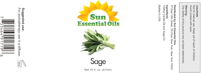 Sun Essential Oils ??Sage Essential Oil 16 oz for Diffuser, Skin, Aromatherapy Massage, Humidifier, Herbaceous Scent for Candle, Lotion & Soap Making, Room Fragrance