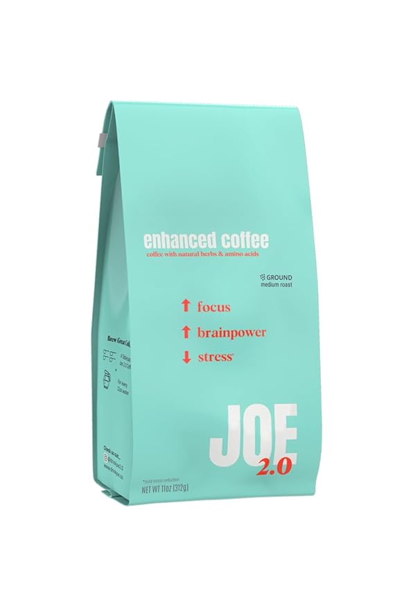 Joe 2.0 - Mushroom Coffee with Lion?™s Mane & Ashwagandha ??Nootropic Ground Coffee for Focus, Calm Energy & Clarity ??Joe 2.0 Medium Roast ??20 Servings (11 oz)