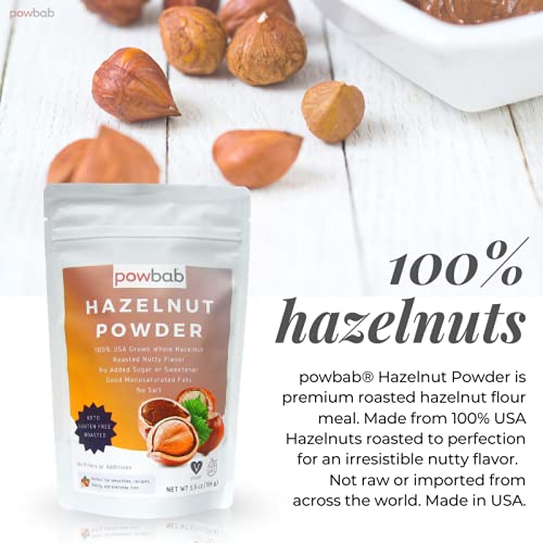 powbab Hazelnut Powder - 100% USA Grown Roasted Hazelnut Meal Flour. Roasted Nutty Flavor, Not Raw. Whole Food: Finely Ground Hazelnut Flour for Baking. No Added Sugar or Fillers. Gluten Free (5.5 Oz)