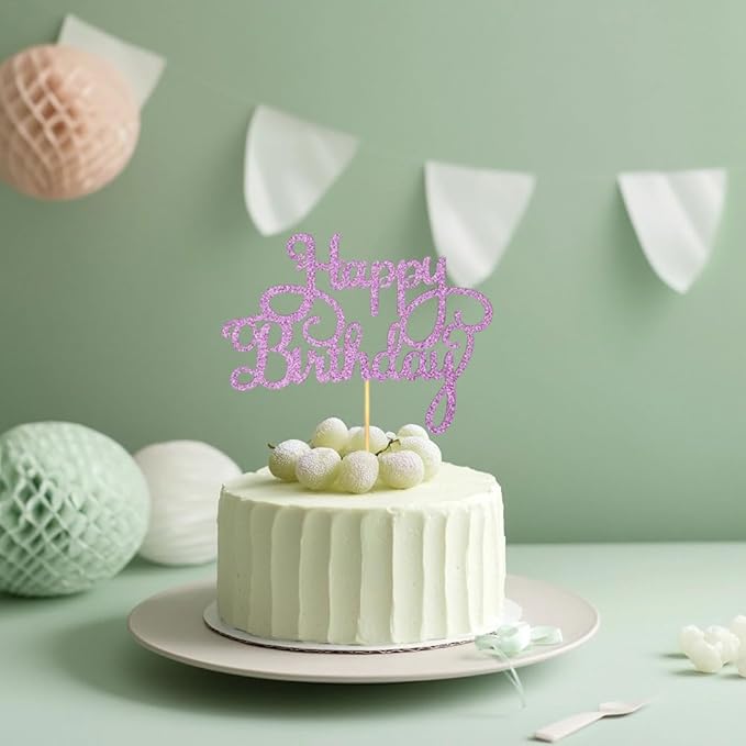 1 PCS Pink Birthday Cake Topper Happy Birthday Cake Toppers Happy Birth Cake Decorations Girls Women's Celebrating Anniversary Birthday Party Decorations