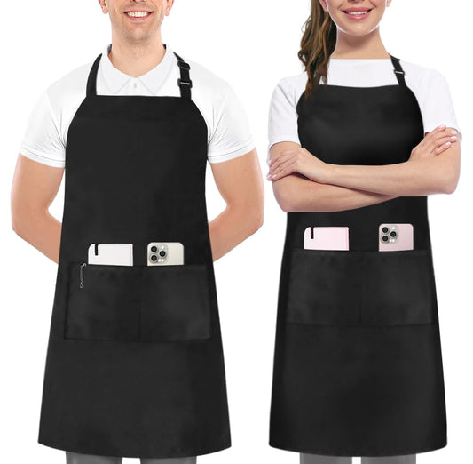 Utopia Kitchen Bib Aprons 2 Pack Adjustable With 2 Pockets Black