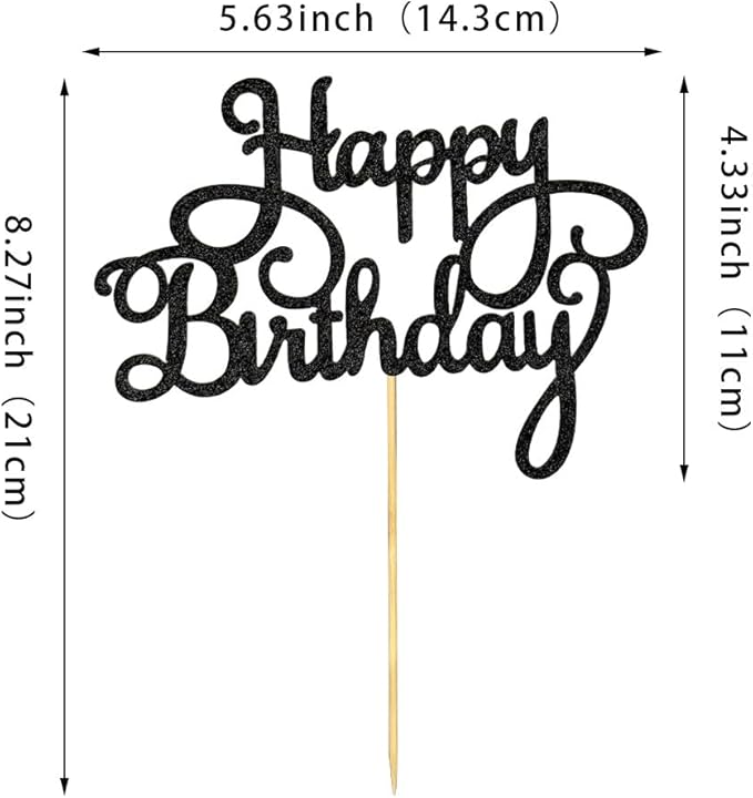 1 PCS Happy Birthday Cake Topper Glitter Black Happy Birthday Decorations for Celebrating Anniversary Party Cake Decorations