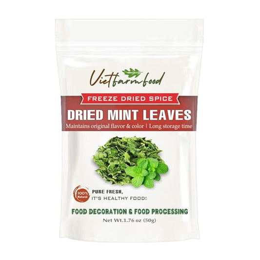 DRIED MINT LEAVES 1.76 Oz (50g) VIETFARMFOOD: Pure, natural freeze-dried spice made from real vegetables and fruits - perfect for enhancing every meal, from cooking, baking, salads, soups, sauces