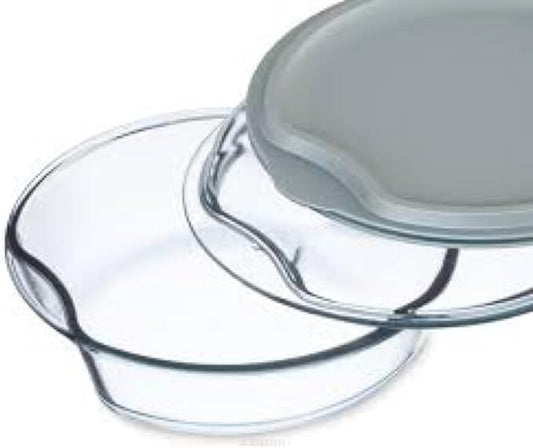 Simax Casserole Dish For Oven: Round Glass Casserole Set With Lids,1 Glass and 1 Plastic Cover ??Clear Baking Pan,Borosilicate Glassware,2.5 Quart Capacity Plus 1.5 Quart Lid