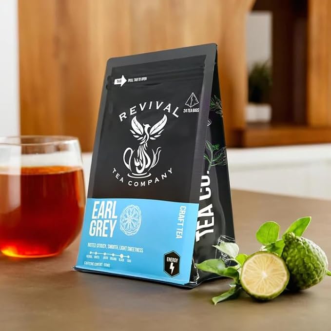 Revival Tea Company Earl Grey Tea - Black Tea Blend with Bergamot and Cornflower Petals - 24 Tea Bags