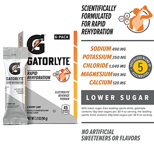 Gatorlyte Powder, Cherry Lime, Makes 16.9 Fl Oz (Pack of 48)