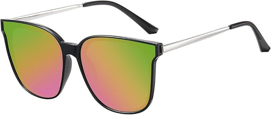 DUCO Oversized Polarized Sunglasses Womens Trendy Mirrored Shades Retro Round Vintage Light Weight UV400 Sun Glasses W016