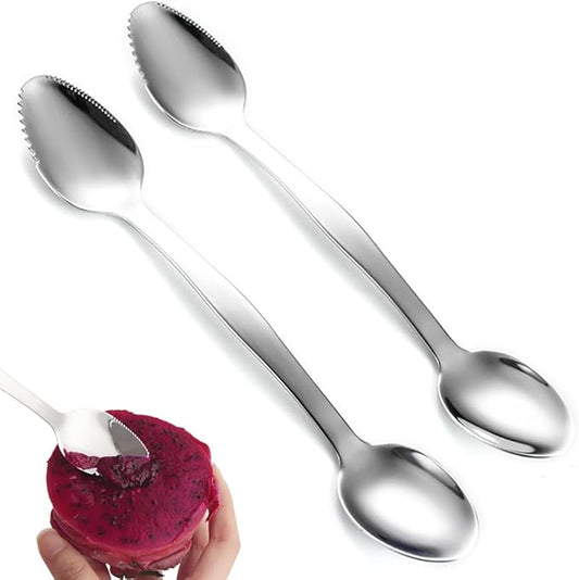 Double End Grapefruit Spoons,Stainless Steel Fruit Spoon Utensil Set,Serrated Edges Ice Cream Scrape Cut Spoons For Fruit Dessert Cheese Vegetables,2 Pieces