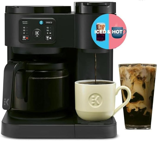 2-in-1 Hot & Iced Coffee Maker for Pods & Grounds ??12-Cup Glass Carafe & Single-Serve Brewer, 72oz Reservoir, Strong Brew, Extra Hot, Brew Over Ice, MultiStream Tech, Compact Design (Black)