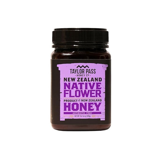 Taylor Pass Honey Co Native Flower | 100% Authentic Multifloral New Zealand Honey | Certified Non-GMO, Halal | Premium Gourmet Honey | BPA-Free Jar | 17.6 oz