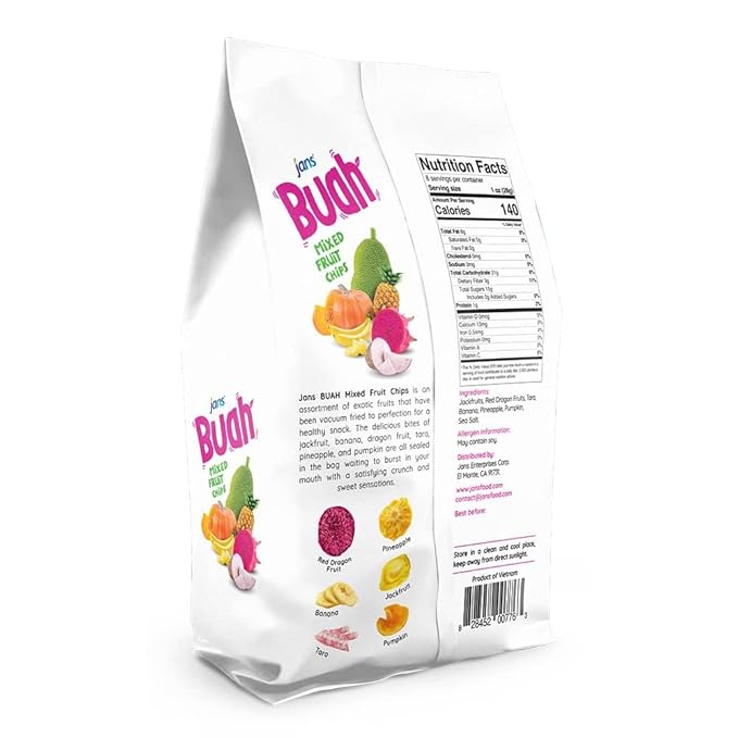 Jans Buah Mixed Fruit Chips, 7 Oz (Pack of 6 ) Tropical Mix of Red Dragonfruit, Pineapple, Banana, Jackfruit, Taro, Pumpkin Chips Experience Real Fruit, Gluten-Free, Sweet & Crunchy, Ready-to-Eat, Perfect for Anytime Snacking
