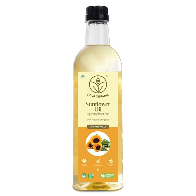 Shiva Organic Cold-Pressed Sunflower Oil - 100% Natural, 1L (33.8 fl oz)) for Cooking and Health