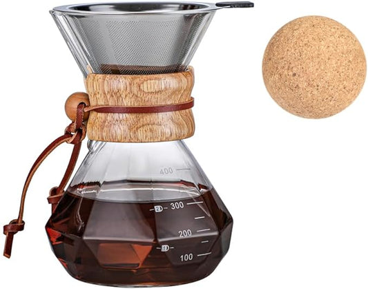 Pour Over Coffee Maker With Wood Sleeve竊?3.5oz/400mlPour Over Coffee Dripper,Pour Over Coffee Maker Set With Cork Stopper (13.5oz/400ml)