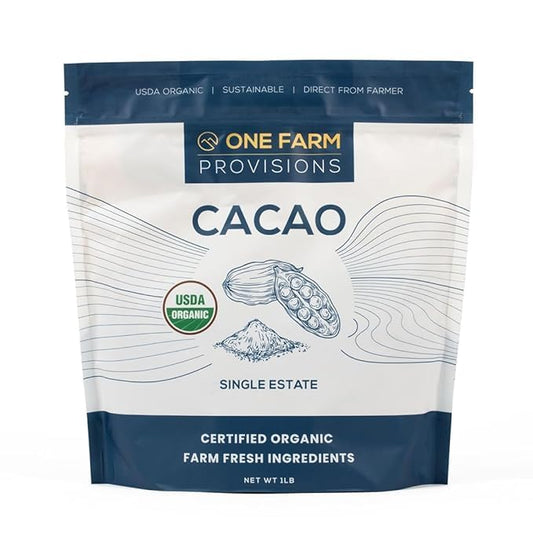 One Farm by WAAYB Organic Cacao, Single Estate, Non-GMO, Fair-Trade, Vegan, Gluten Free, 100% Raw Rizek Cacao in Resealable Bag for Cooking, Smoothies, Lattes & Baking (1 lb, Powder)