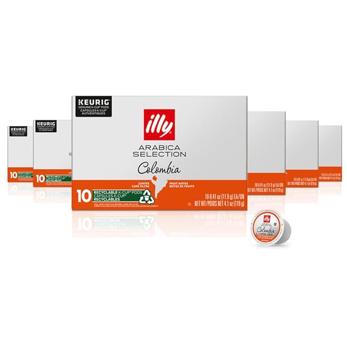 Illy Coffee K Cups - Pods For Keurig Machines – Colombia Medium Roast – Notes of Fruit - Bold, Flavorful & Full-Bodied Flavor - No Preservatives – 10 Count, 6 Pack