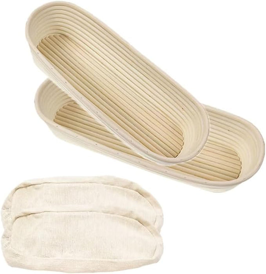 2 Pack 13 Inch Oval Bread Proofing Basket,Banneton Basket Bread Baking Bowl with Linen Liner Cloth, for Professional & Home Bakers Baking