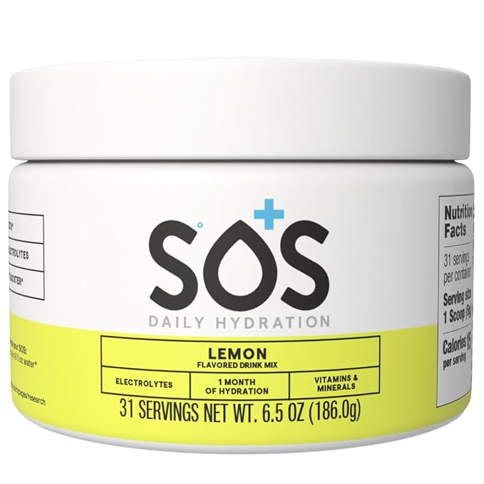 SOS Hydration Electrolyte Drink Mix (31 Servings) ??Low Sugar, 15 Calorie, Keto-Friendly & Rapid Rehydration (31 Servings, Lemon)
