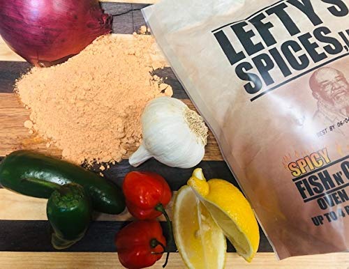 Lefty's Spicy Fish & Chicken Mix | Air Fry and Oven Baked Seasoned Coating Mix for Fish, Chicken, Pork Chops, Shrimp and Vegetables | 16 oz.