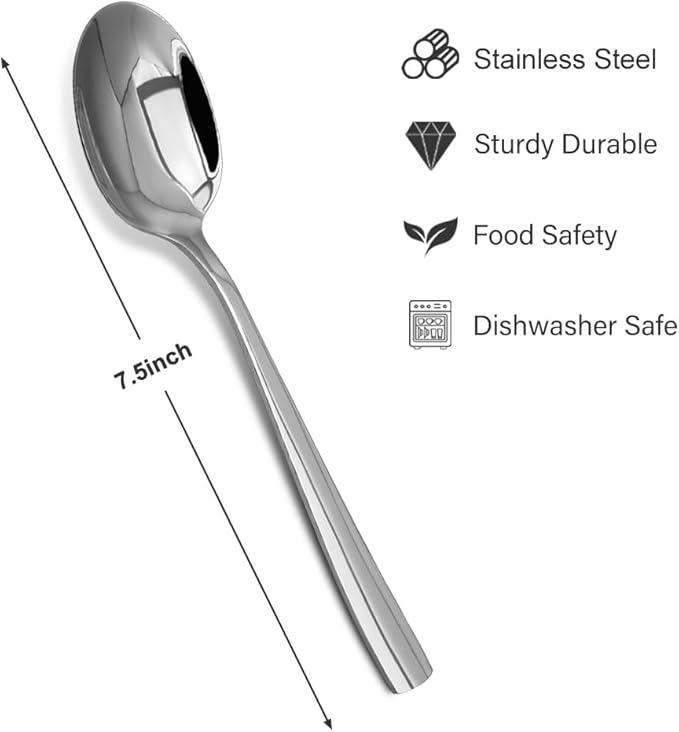 Dinner Spoons Set竊?2-Piece 7.5 Inches Stainless Steel Dinner Spoons,18/10 Stainless Steel Food Grade small spoons, Dinner Spoons For Home,Kitchen or Restaurant,Mirror Polished & Dishwasher Safe