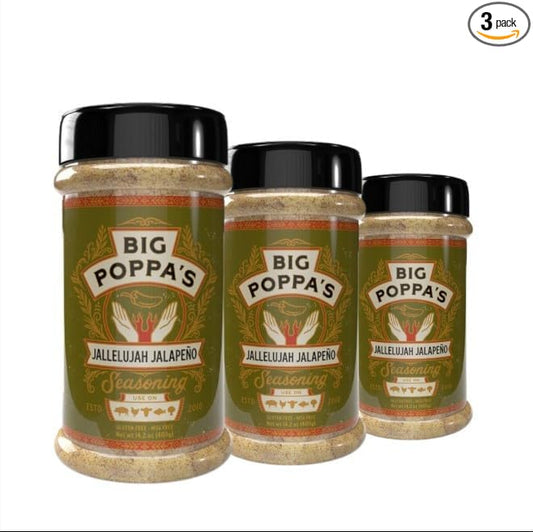 Big Poppa’s Jallelujah Spicy Jalapeno Seasoning – Versatile, Gluten-Free Jalapeno Rub for Steak, Chicken and More! (3 Pack Bundle)
