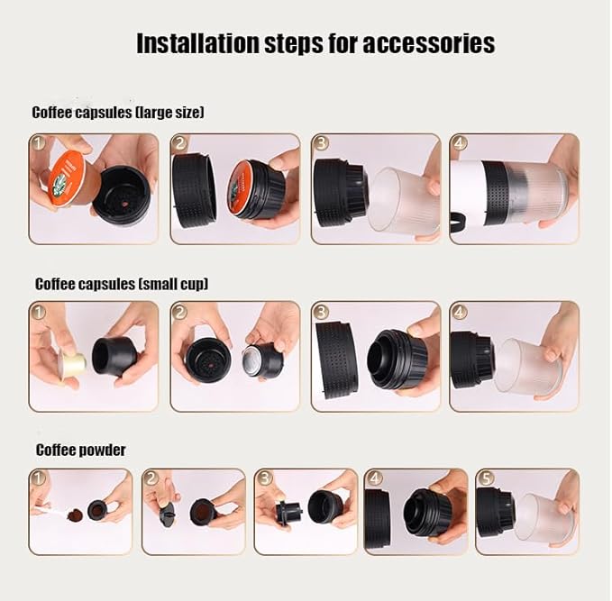 Portable dual-function coffee machine - fully automatic coffee maker with a built-in heating function for electric capsule coffee machine. Suitable for outdoor, vehicle-mounted and home use. (灰色)