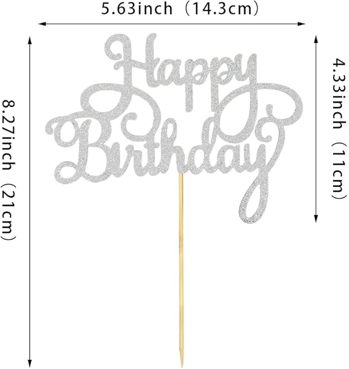 1 PCS Happy Birthday Cake Topper Glitter Silver Celebration Cake Picks Happy Birthday Decorations for Anniversary Birthday Party Decorations